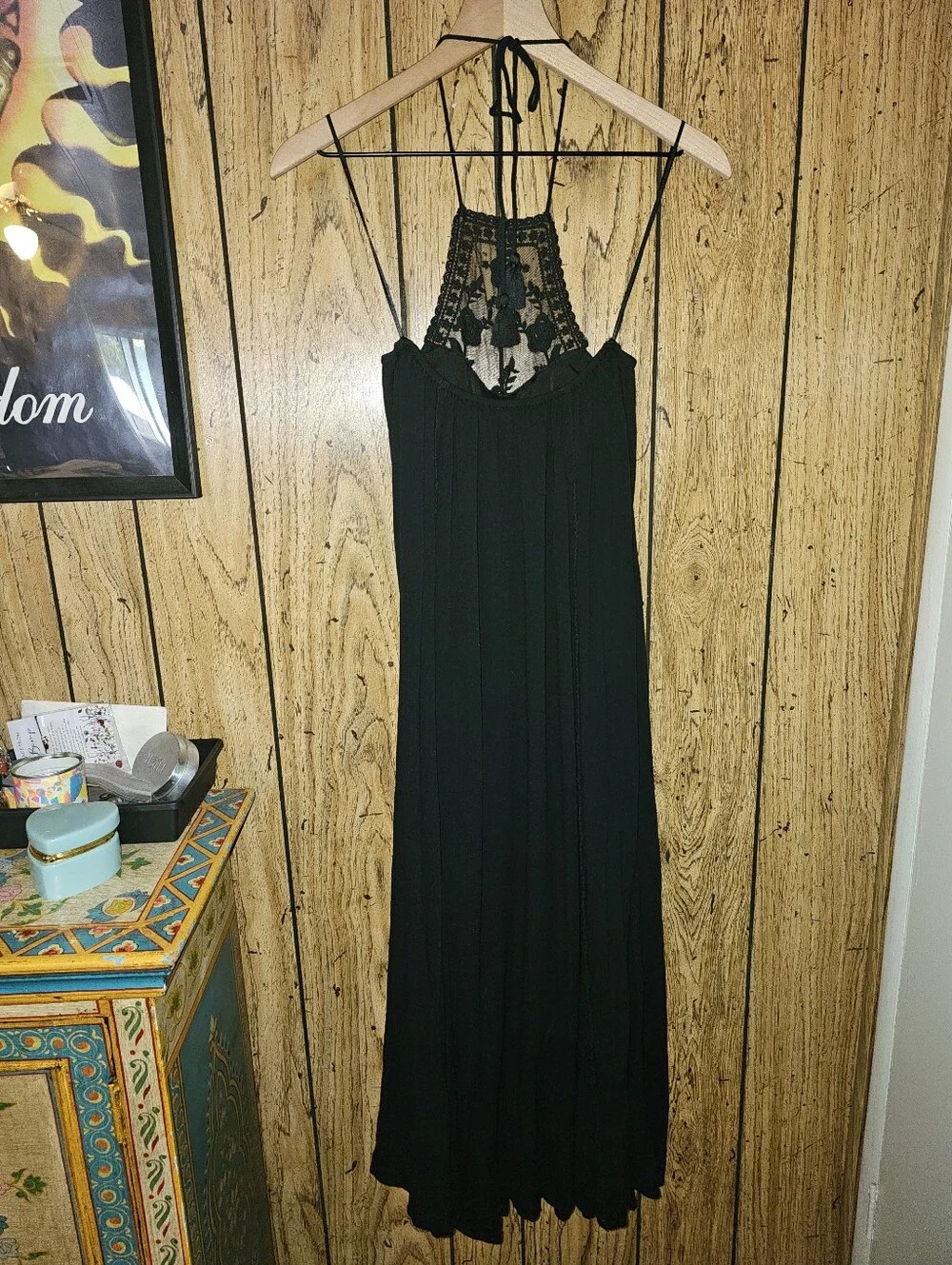 ABERCROMBIE & FITCH Black Lace Front Halter Maxi Dress - XS